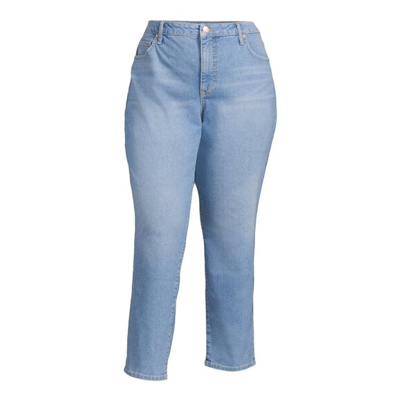 Terra & Sky Women's Plus Size Core Straight Leg Jeans, Size 24W, Light Wash - Picture 2 of 5